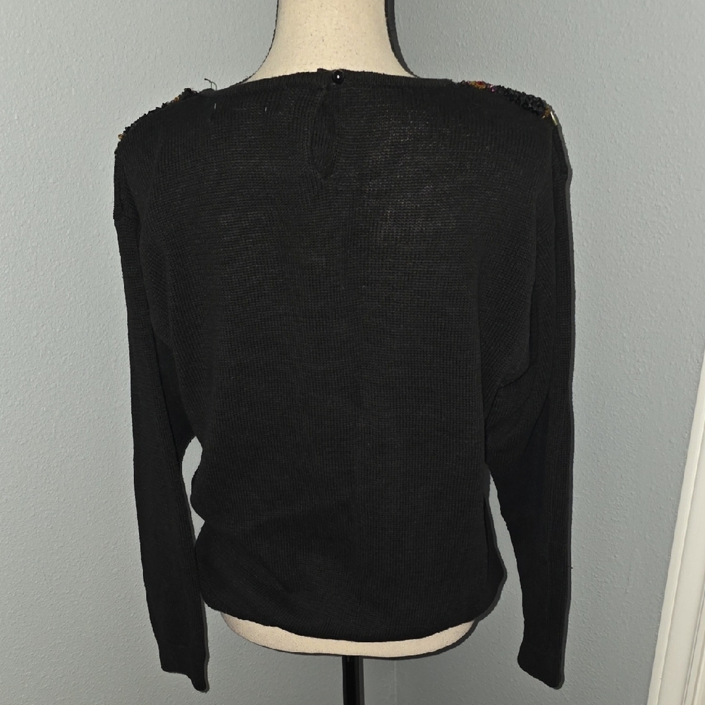 Black Jeweled Crewneck Sweater with Ornate Embellishment - Picture 7 of 8